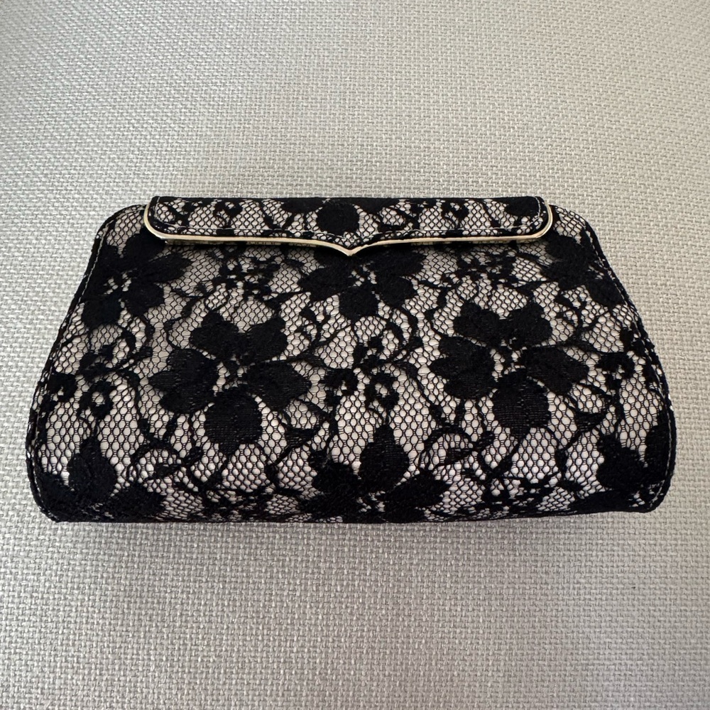 Ann Taylor Black Floral Lace Clutch